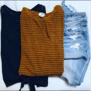 Old Navy Mustard Gold & Black Stripe Tunic Top Med
